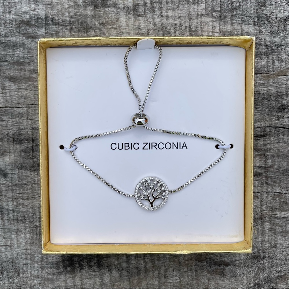 Boho bracelet NWT Cubic zirconia silver tree of life - Picture 1 of 7